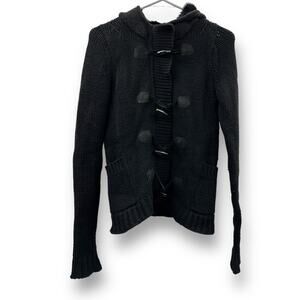 Theory Wool‎ Cashmere Rabbit Fur Black Knit Toggle Front Sweater Cardigan Sz XS